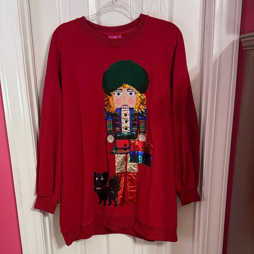 QUEEN OF SPARKLES Red Nutcracker Sequin Sweatshirt